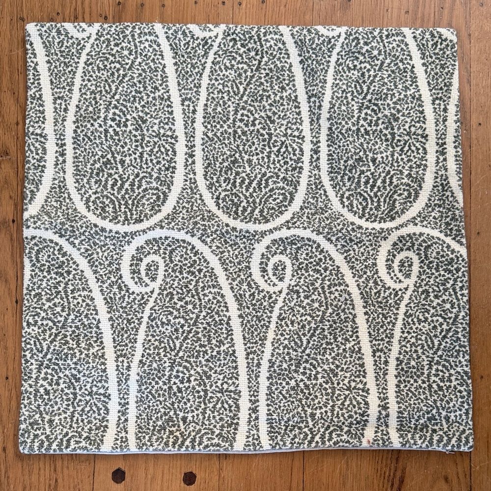 Pottery Barn Green and White Paisley-Style Accent Pillow Cover